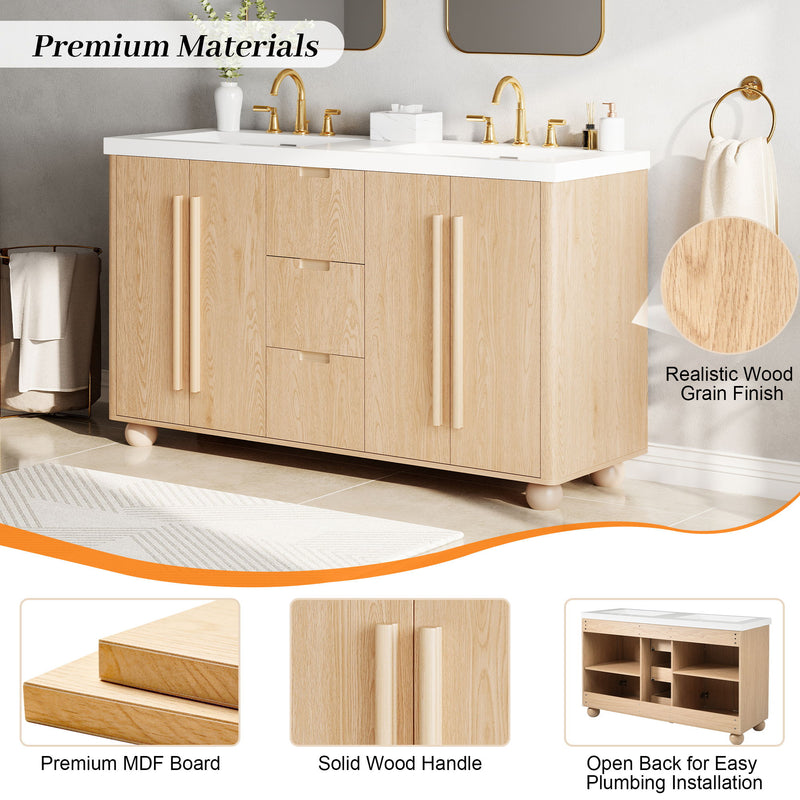 Bathroom Vanity Cabinet Only, 3 Drawers 4 Doors, Soft Close, Adjustable Shelf - Wood