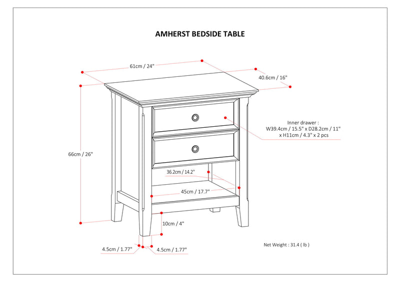 Amherst - Bedside Table - Dark Brown
