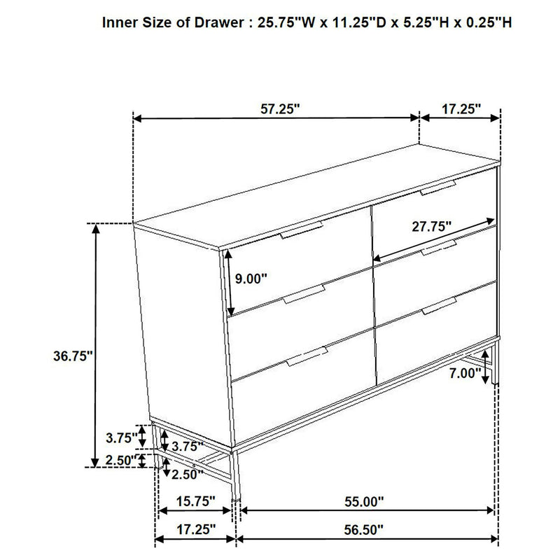 Taraval - 6 Drawer Bedroom Dresser - White