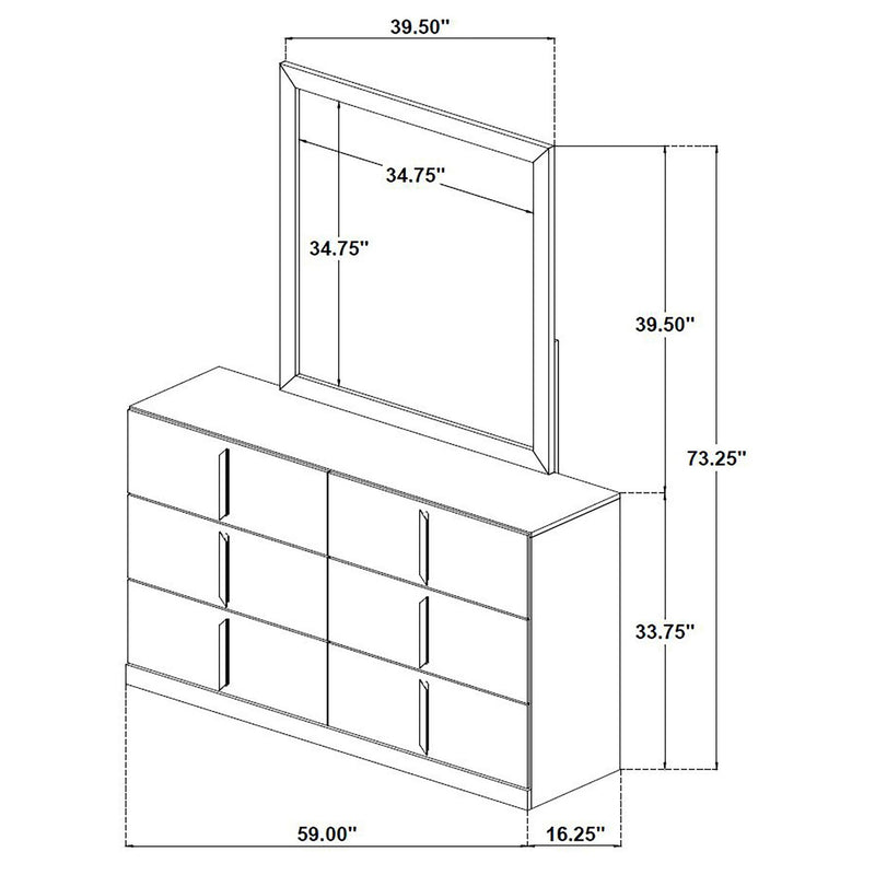 Ines 6-drawer Bedroom Dresser with Mirror White High Gloss