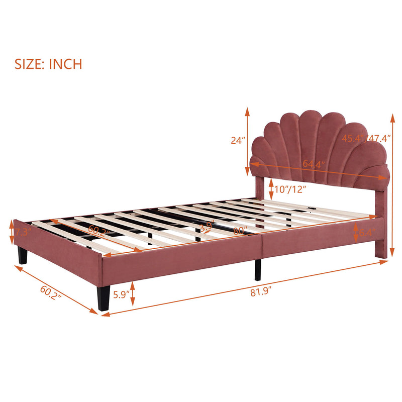 Upholstered Platform Bed With Flower Pattern Headboard