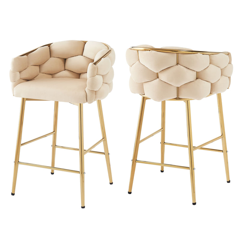 Modern Counter Stools (Set of 2) Counter Stools With Iron Frame, Soft Back And Cushion, Footrest, Suitable For Kitchen - Beige