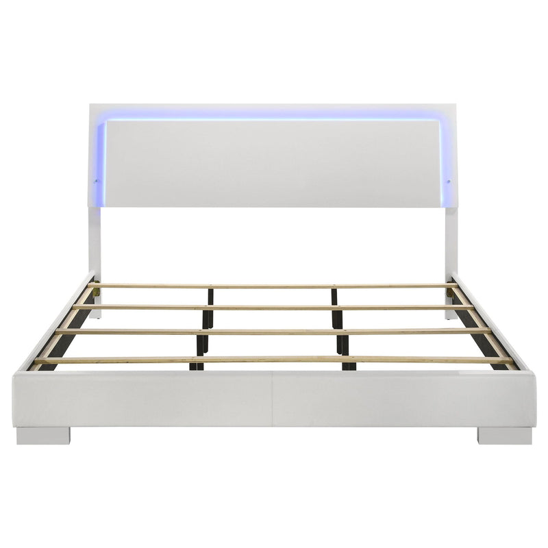 Felicity Wood Eastern King LED Panel Bed White High Gloss