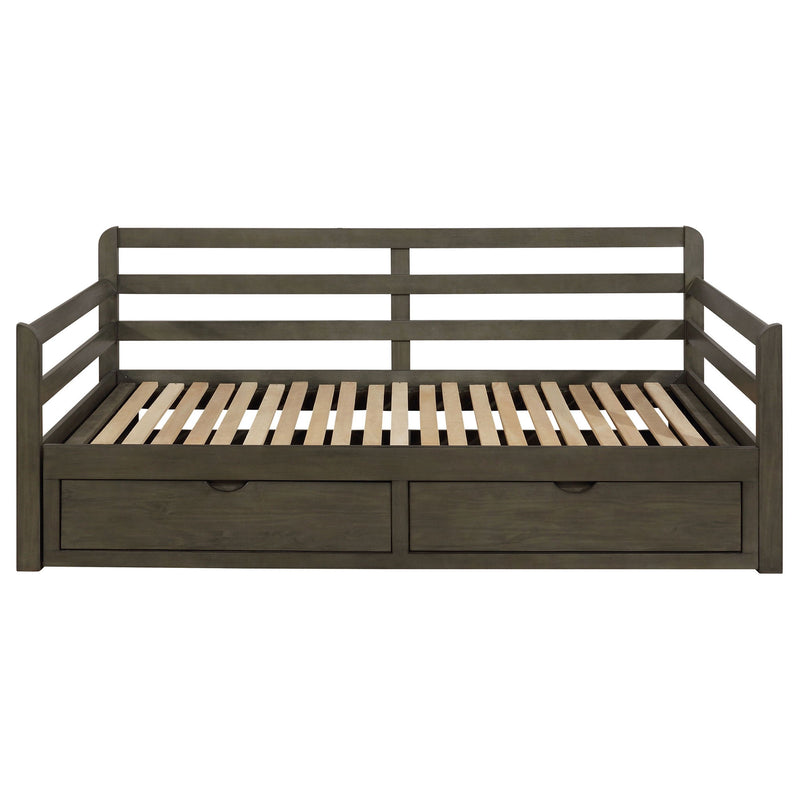 Twin Long 2 Drawer Daybed With Extendable Trundle, Storage Drawers, Fits Standard Mattress - Gray
