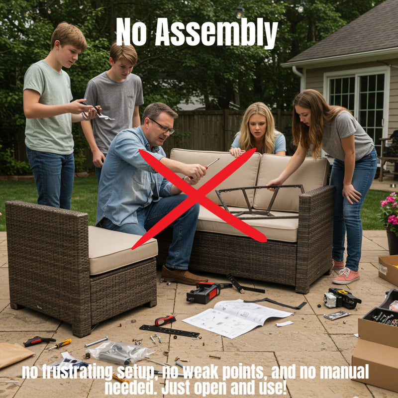 6 Person All Weather Wicker Patio Set With Premium Cushions - Gray Mix