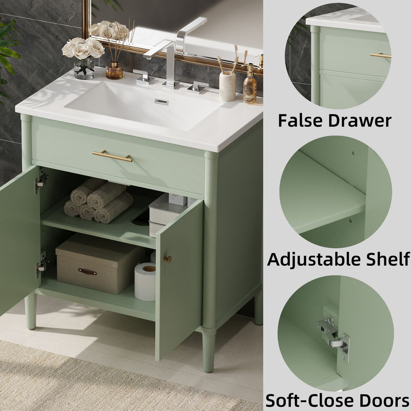 Bathroom Vanity With Sink, Soft Close Doors And Adjustable Shelf