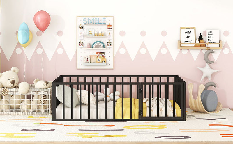 Metal Floor Bed Frame With Fence And Door