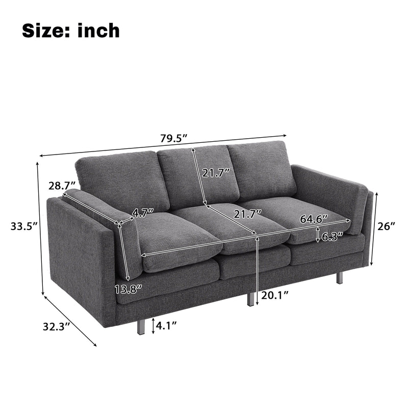 3 Seater Sofa With Dual Layer Seat Cushions