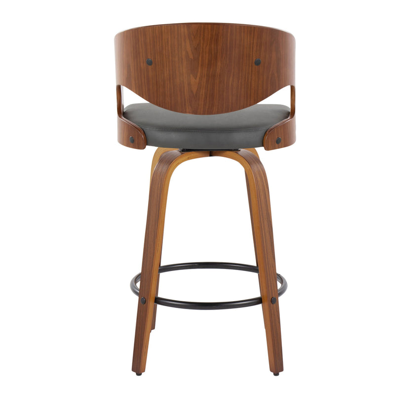 Pino - Mid-Century Modern Fixed Height Barstool With Swivel With Round Footrest (Set of 2) - Gray