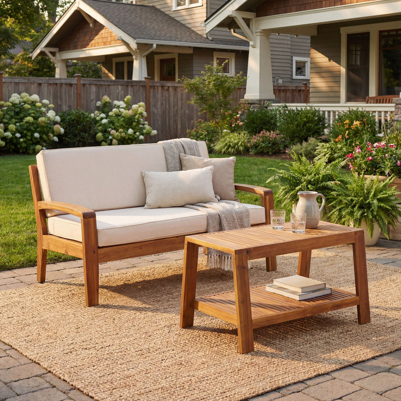 2 Piece Outdoor Conversation Set (Loveseat & Coffee Table With Water-Resistant Cushions)