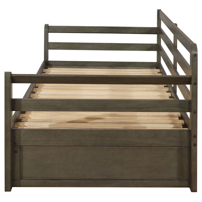 Twin Long 2 Drawer Daybed With Extendable Trundle, Storage Drawers, Fits Standard Mattress - Gray