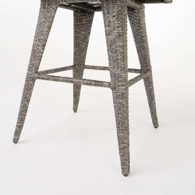 Outdoor Rattan Swivel Barstool With Water Resistant Cushion - Mixed Black / Dark Gray