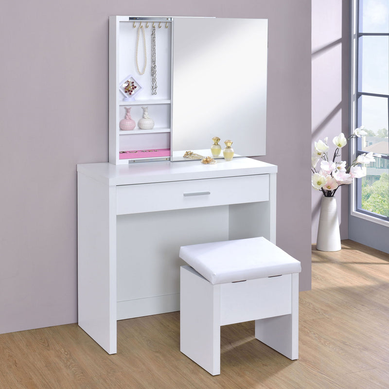 Walsh - Makeup Vanity Table With Mirror And Stool - White