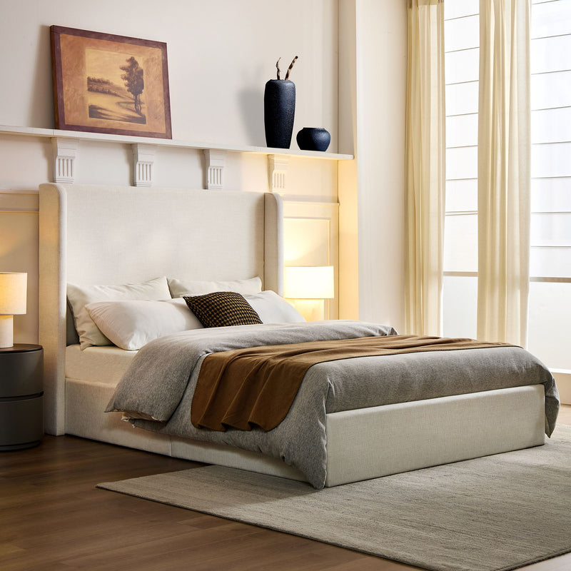 Carmen - California King Size Upholstered Wingback Bed - Ivory
