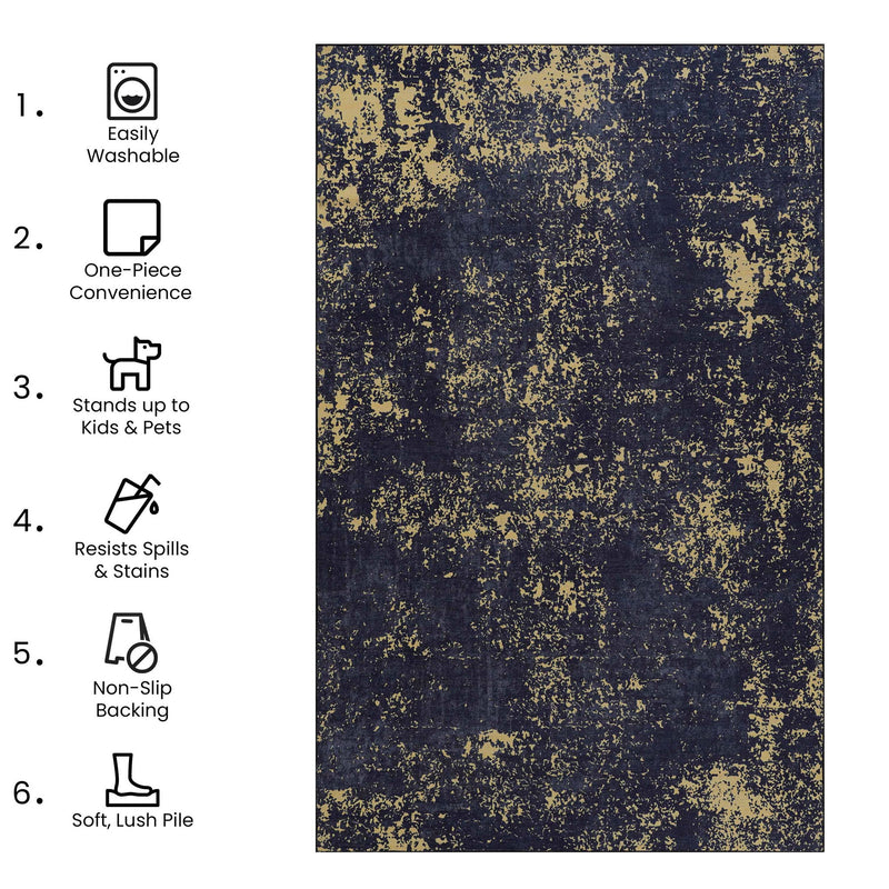 Maval - 6' X 9' Washable Area Rug - Black / Gold
