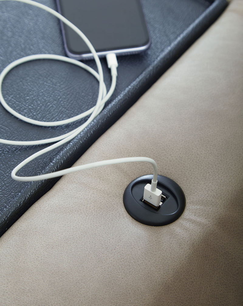 Lavenhorne - Rec Sofa W/Drop Down Table - Pebble