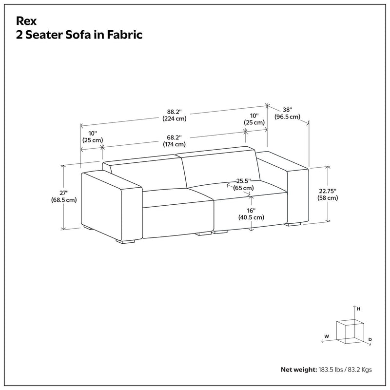 Rex - 2 Seater Sofa - Gray