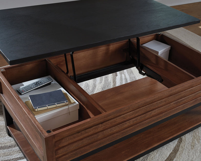 Kallari - Lift Top Cocktail Table - Warm Brown / Black