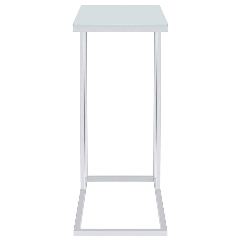 Stella White Glass Top C-Shaped Sofa Side Table Chrome