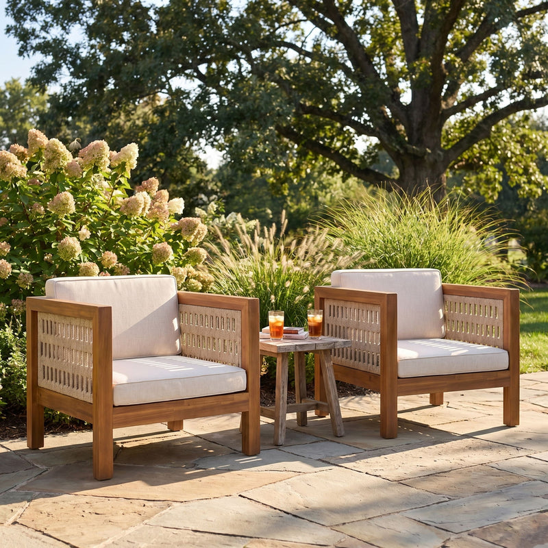 Outdoor Club Chair & Rope Arm And Cushions