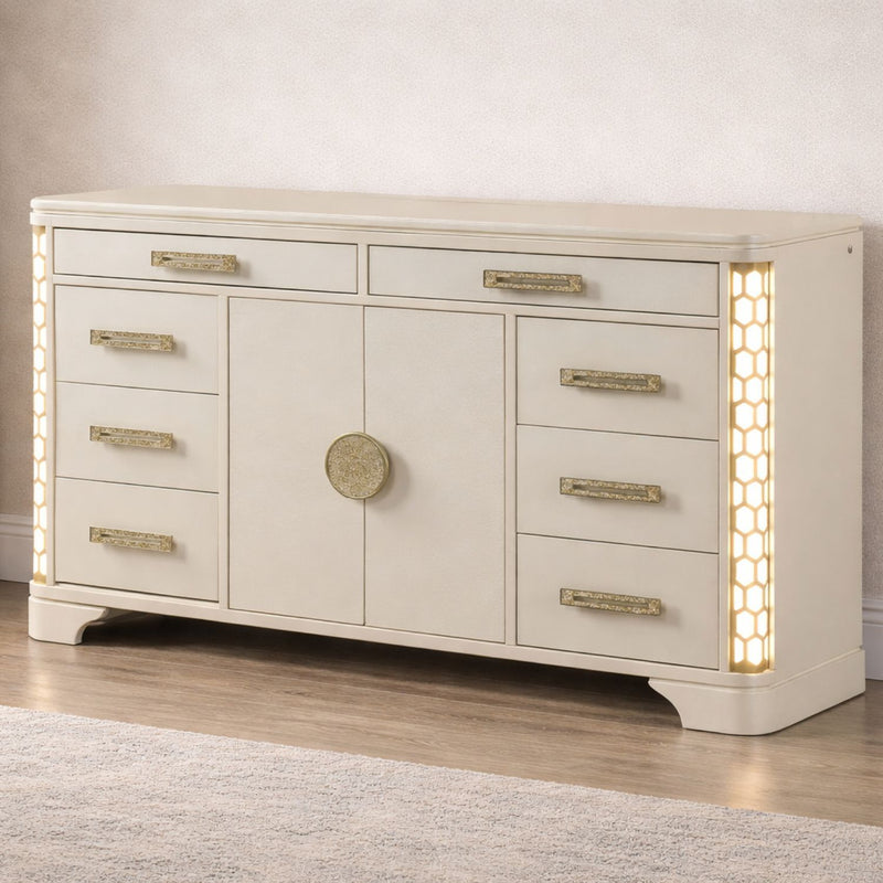 Jasmine - 8 Drawer Dresser With Side LED Lightning - Beige