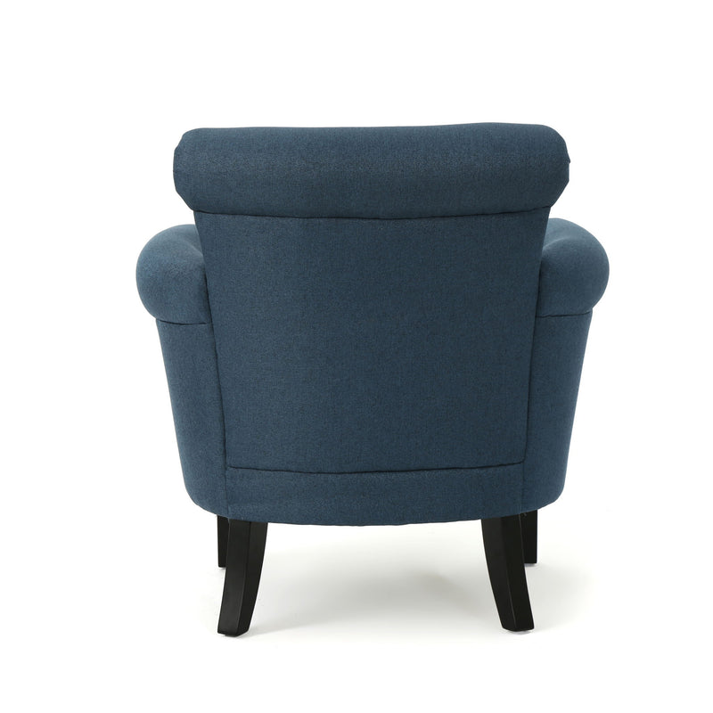 Elegant Fabric Club Chair With Nailhead Trim And Birch Wood Legs - Navy Blue