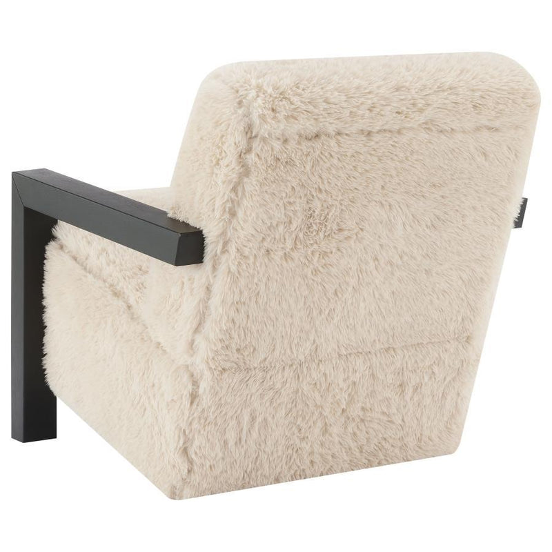 Fitzroy - Faux Fur Upholstered Chair Solid Wood Arms - Latte
