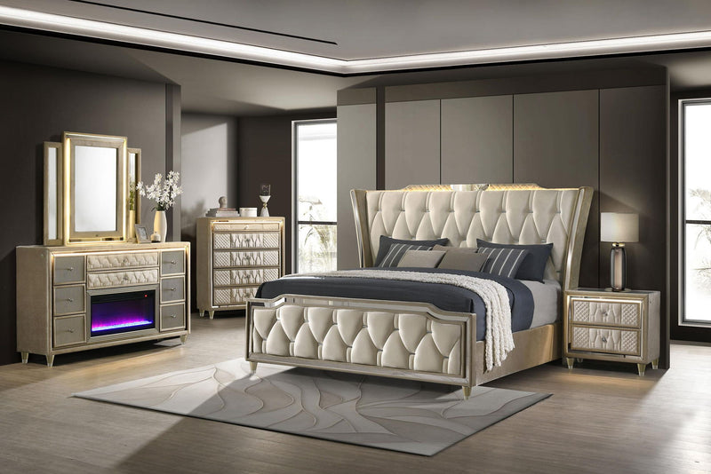 Lorient 8-drawer LED Bedroom Flame Box Dresser Ivory Camel