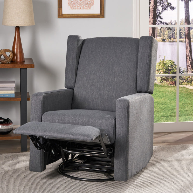 Landau - Contemporary Fabric Upholstered Swivel Recliner - Charcoal