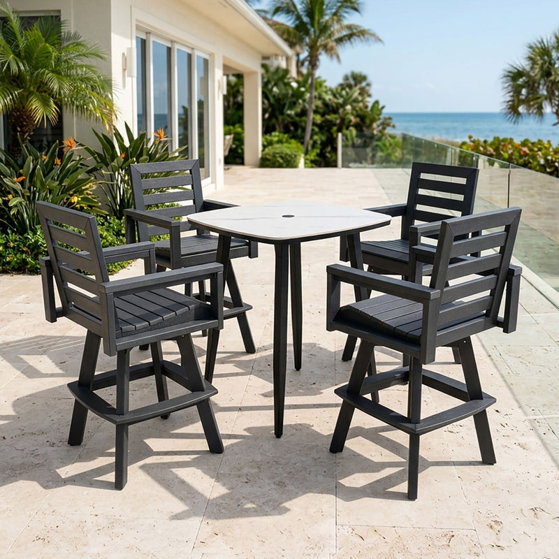 5 Piece Outdoor Bar Set With Table And Swivel Stools - Carbon / Ember Black