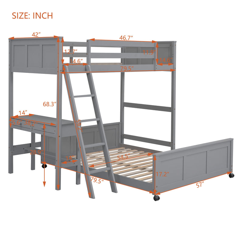 Full Over Full Bunk Bed With Desk