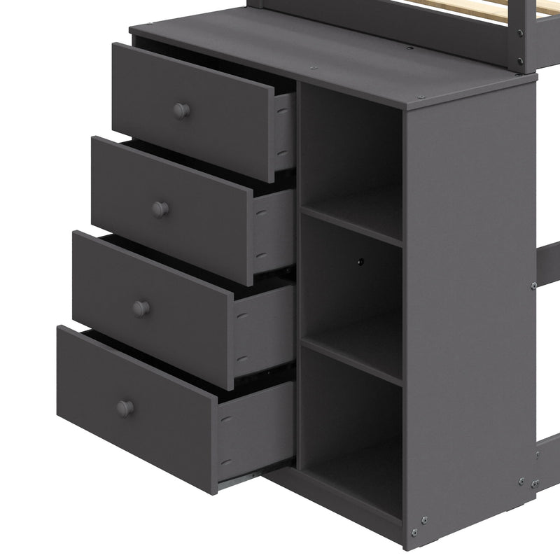 Gaston - Bunk Bed Twin Over Twin With 4 Drawers & 3 Compartments - Gray