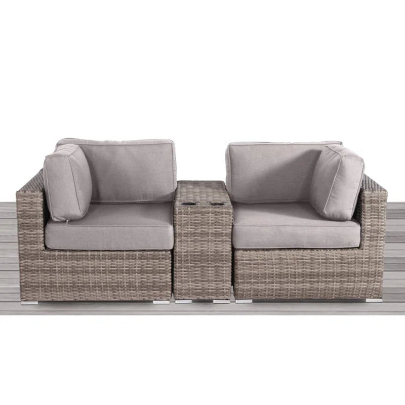 Outdoor Wicker Seating Group With Cushions, 2 Person - Gray
