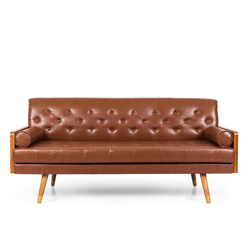 Adelaide - Tufted Sofa With Rolled Accent Pillows - Light Brown