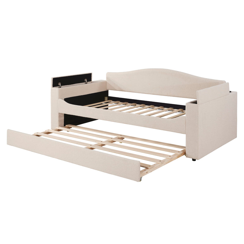 Upholstered Daybed With Storage Armrests, Trundle And Latest Integrated tooth Audio System