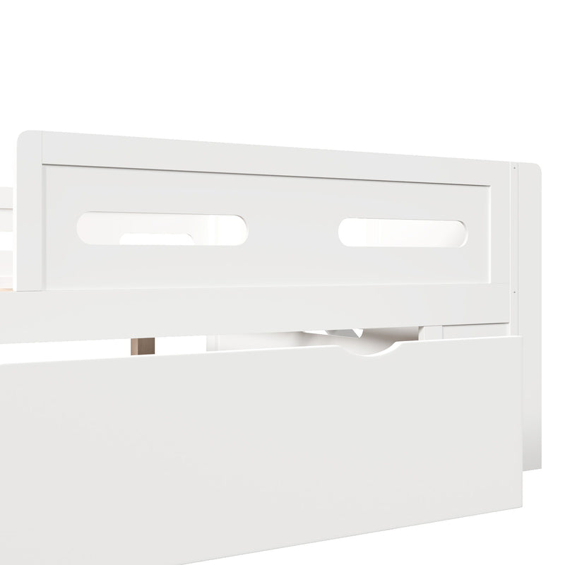 Platform Bed With Guardrail And Drawer