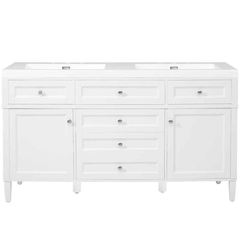 Bathroom Vanity With Double Sink, 3 Drawers, 2 Doors, Adjustable Shelves, Freestanding - White