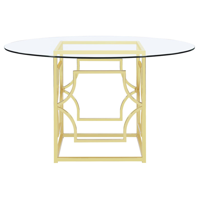 Starlight Round 54-inch Glass Top Metal Dining Table Brass
