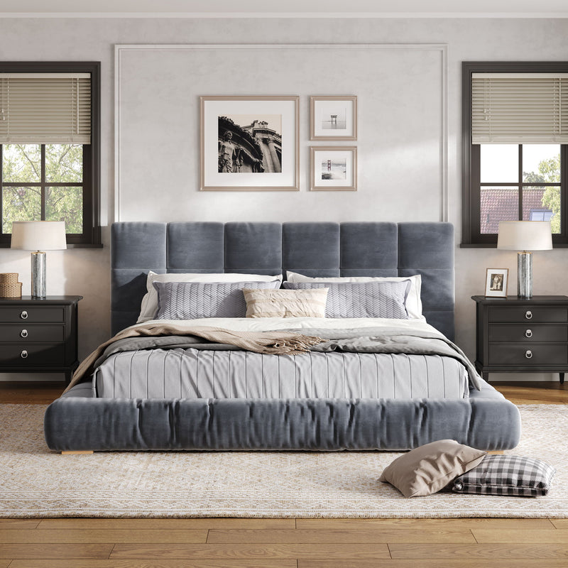 Upholstered Platform Bed Frame With Tufted Headboard