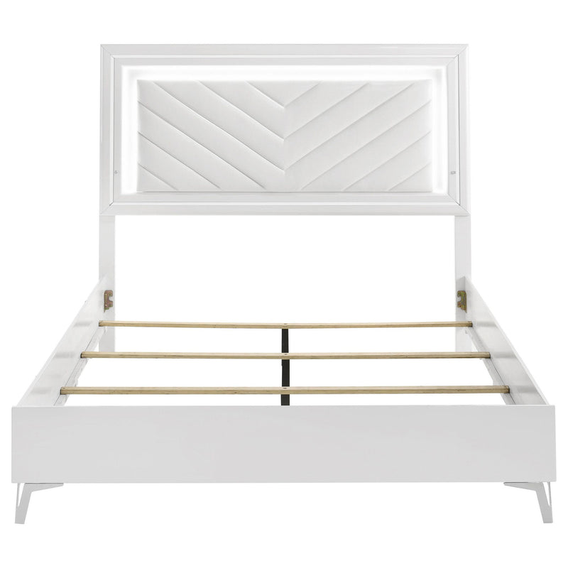 Cassia Queen LED Panel Bed White High Gloss