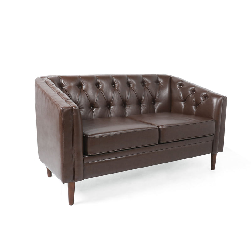 Sophisticated Loveseat With Diamond Stitched Detailing - Dark Brown