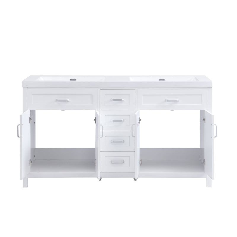 59.1" Minimalist Double Sink Bathroom Vanity With Top, Soft Close Doors & Drawers - White