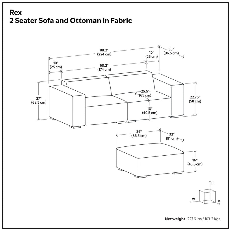 Rex - 2 Seater Sofa And Ottoman - Gray
