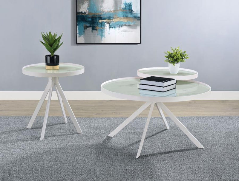 Briggs - Round Marble Printed Glass Top End Side Table