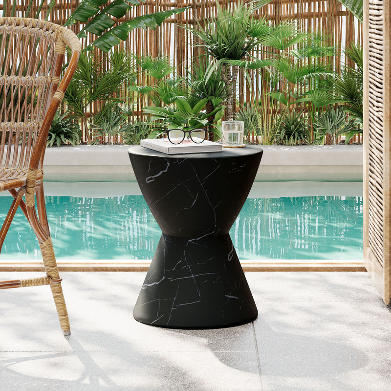 Outdoor Lightweight Concrete Side / End Table, Living Room Accent Table - Black Marble
