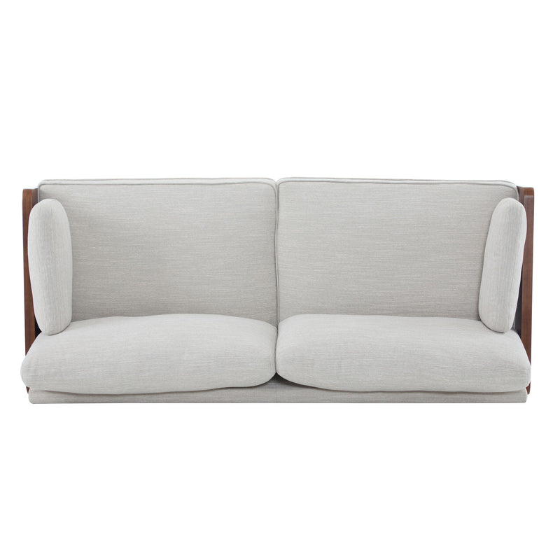Sofa With Wood Sides And Rounded Legs - Beige