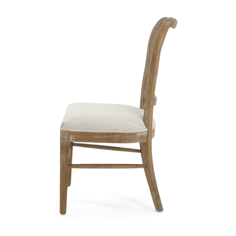 Classic Retro Dining Chair (Set of 2) With Rattan Backrest - Dark Brown / Beige