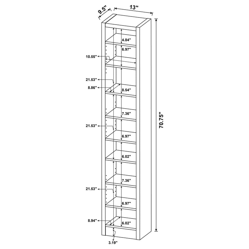 Rectangular Bookcase Tall Slim Storage With 9 Shelves - Brown