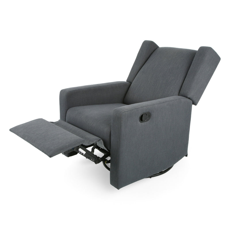 Landau - Contemporary Fabric Upholstered Swivel Recliner - Charcoal