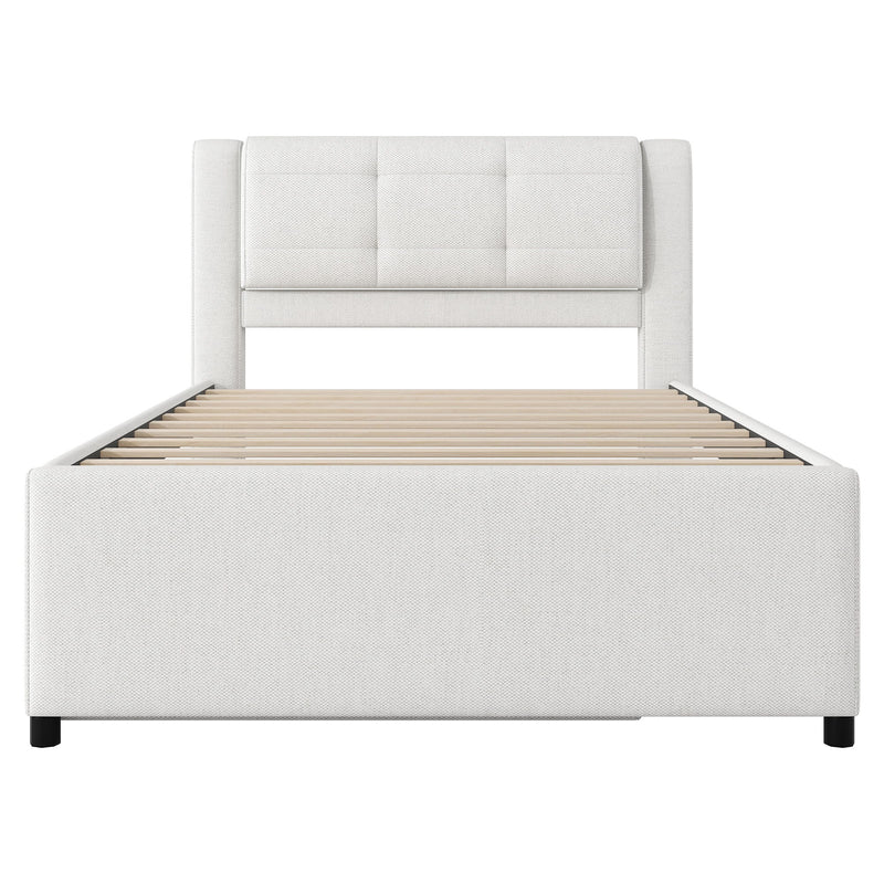 Upholstery Platform Bed With Trundle, Trundle Can Be Flat Or Erected